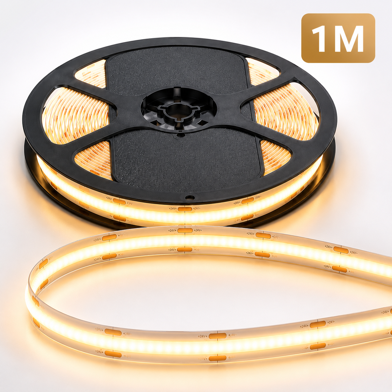 24V COB LED Strip Light Warm White 3000K – IP65 Waterproof Dotless Super Bright Self-Adhesive LED Tape, 1m–100m