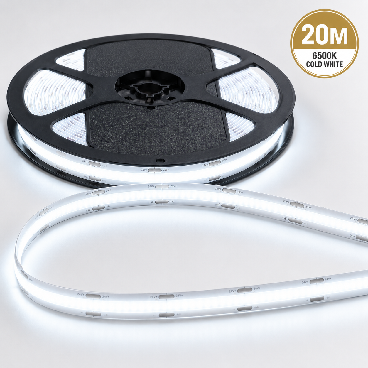 24V COB LED Strip Light Cool White 6500K – Dotless Super Bright Self Adhesive LED Tape, 1m–100m
