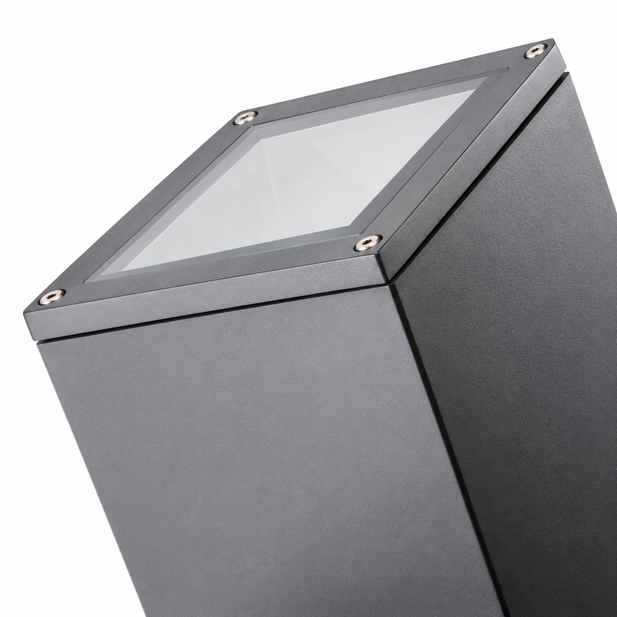 Close-up of Kanlux LART EL-160-GR outdoor wall lantern aluminium housing in graphite grey