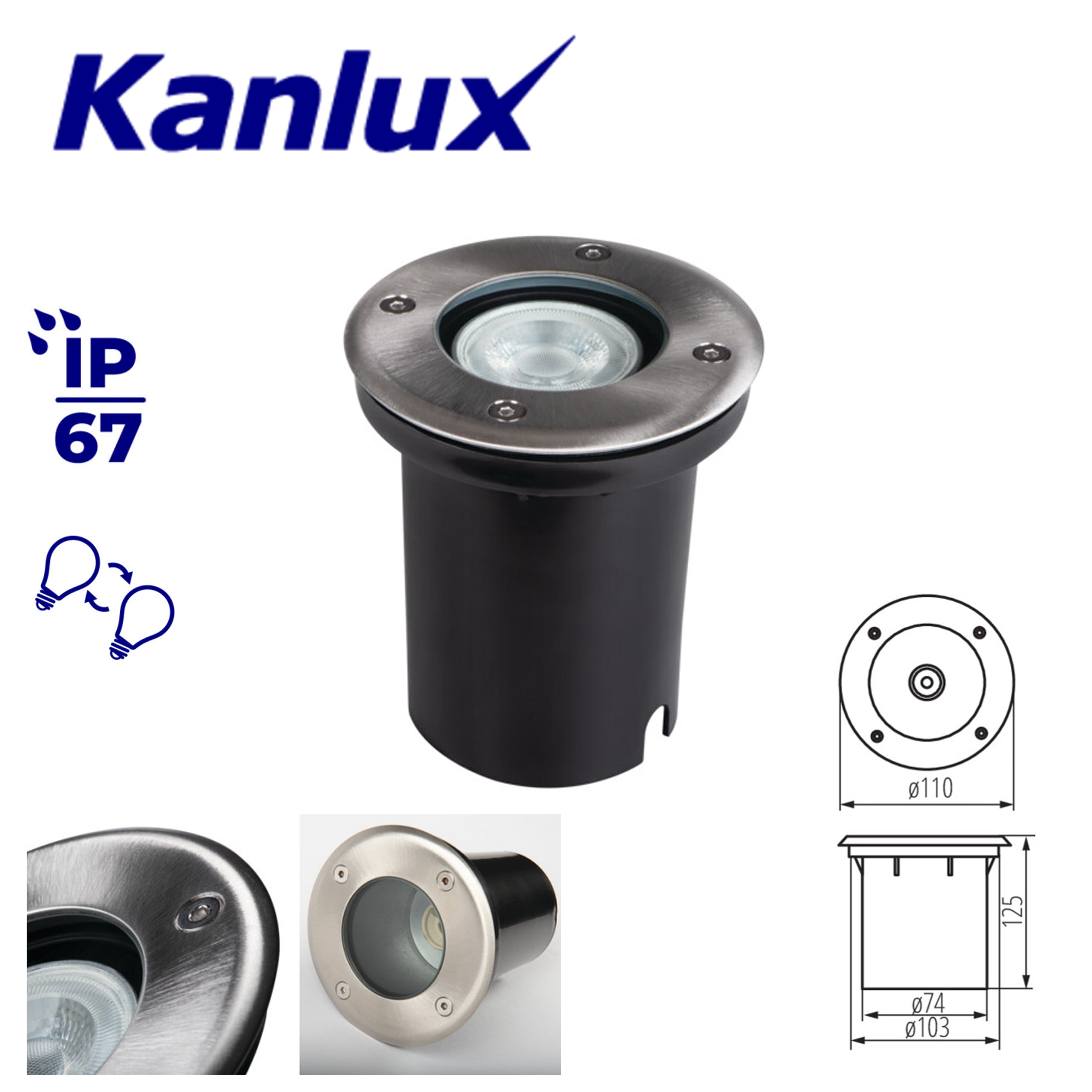 Kanlux MORO N IG-20 In-Ground Luminaire | IP67 Durable GU10 Light | Max 20W Stainless Steel