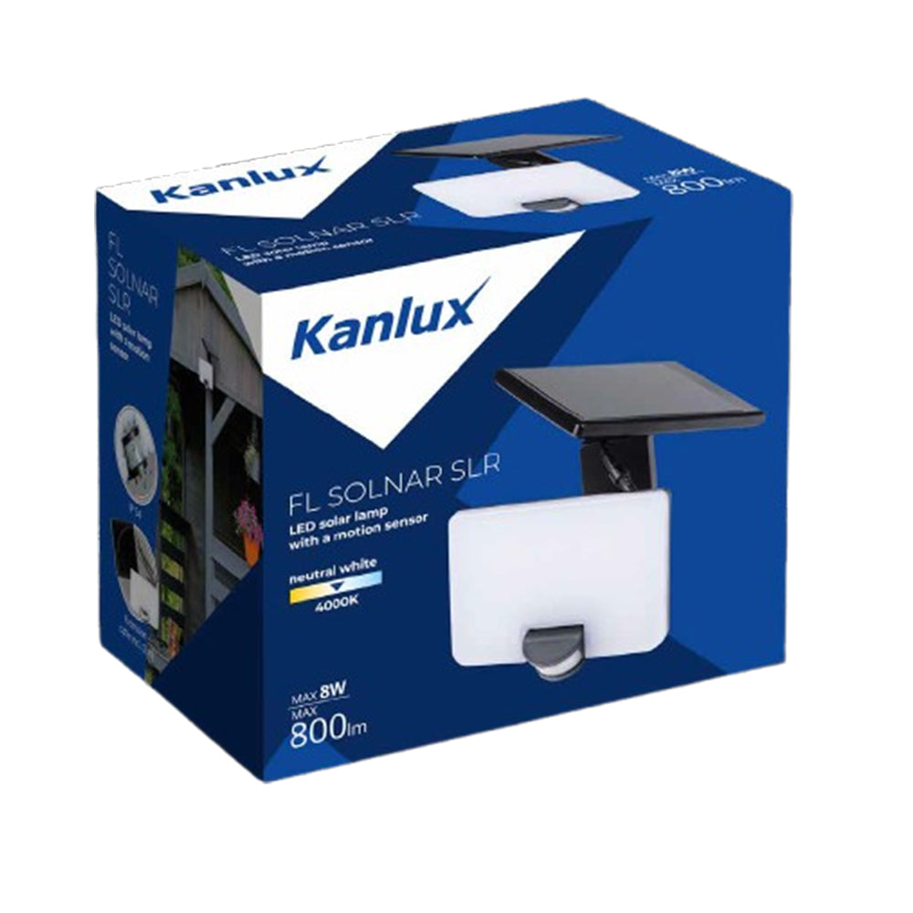 Kanlux FL SOLNAR SLR 8W Solar LED Floodlight with PIR Sensor | IP54 Outdoor Light | Adjustable Neutral White Security Light