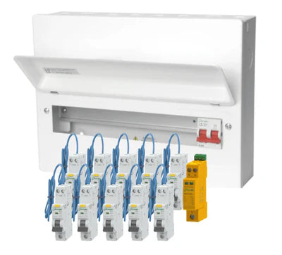 13 Way RCBO Populated Fuse Box with T2 SPD & 100A Main Switch Single Phase E MM164/SPD