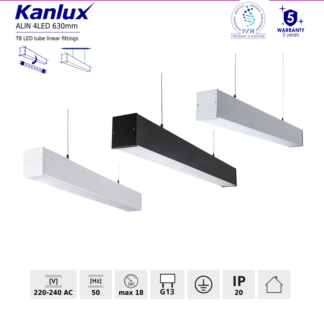 Kanlux RGB Kanlux 18W G13 T8 LED Tube Linear Fittings ALIN 4LED 630mm - Ceiling Mount Multi Colour Options