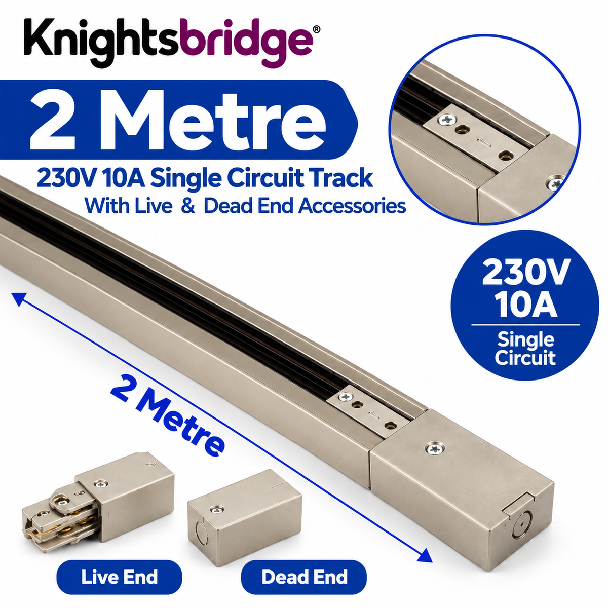Knightsbridge 230V 10A Single Circuit Track Lighting Rail Black – 1M - 3Meter