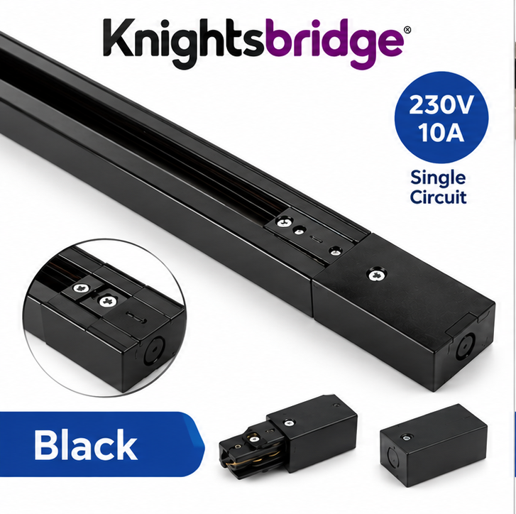 Knightsbridge 230V 10A Single Circuit Track Lighting Rail Black – 1M - 3Meter