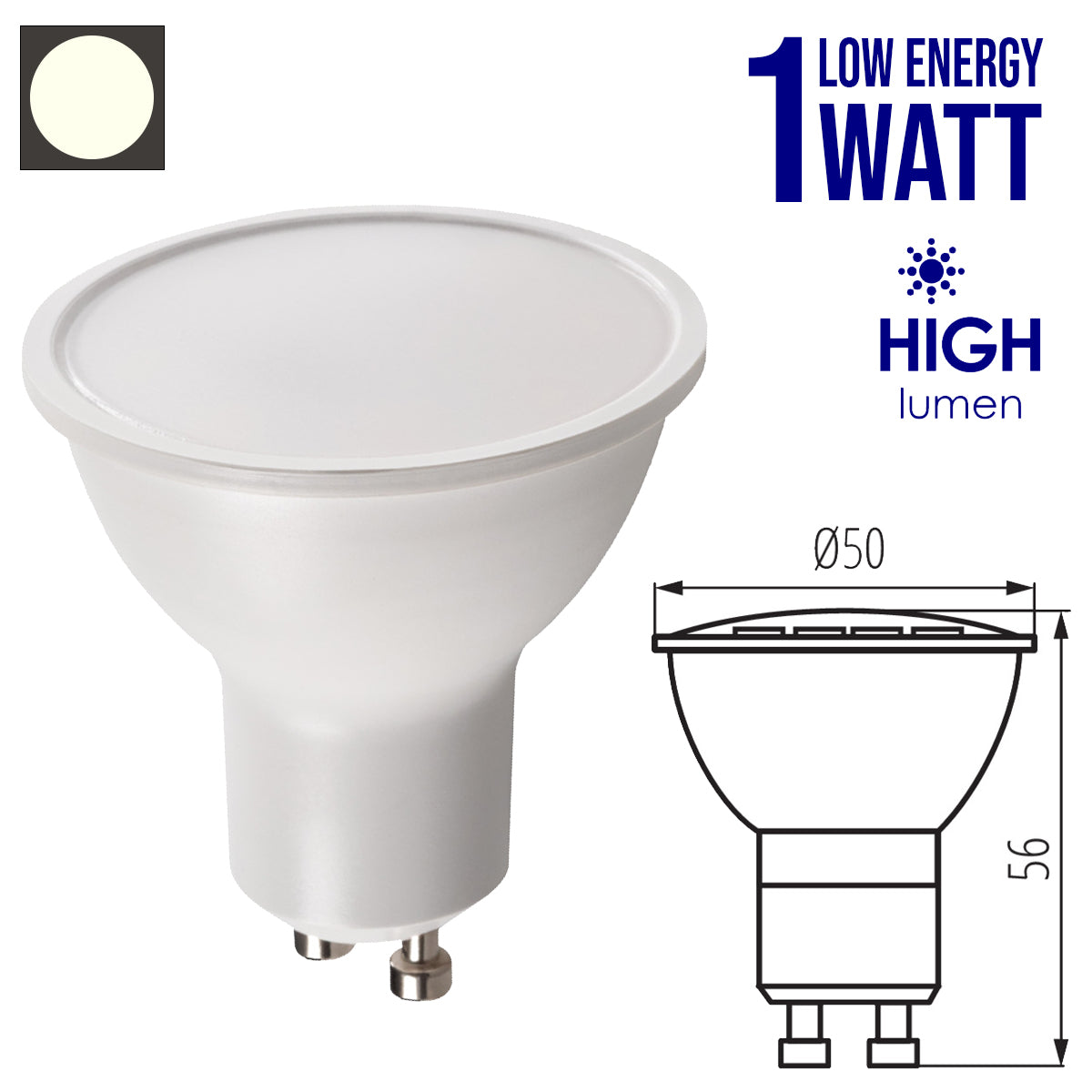 Kanlux TOMI 1W LED GU10 Energy Saving Light Bulb Lamp Spotlight - 1 Watt Best Solution for Solar Electrical System