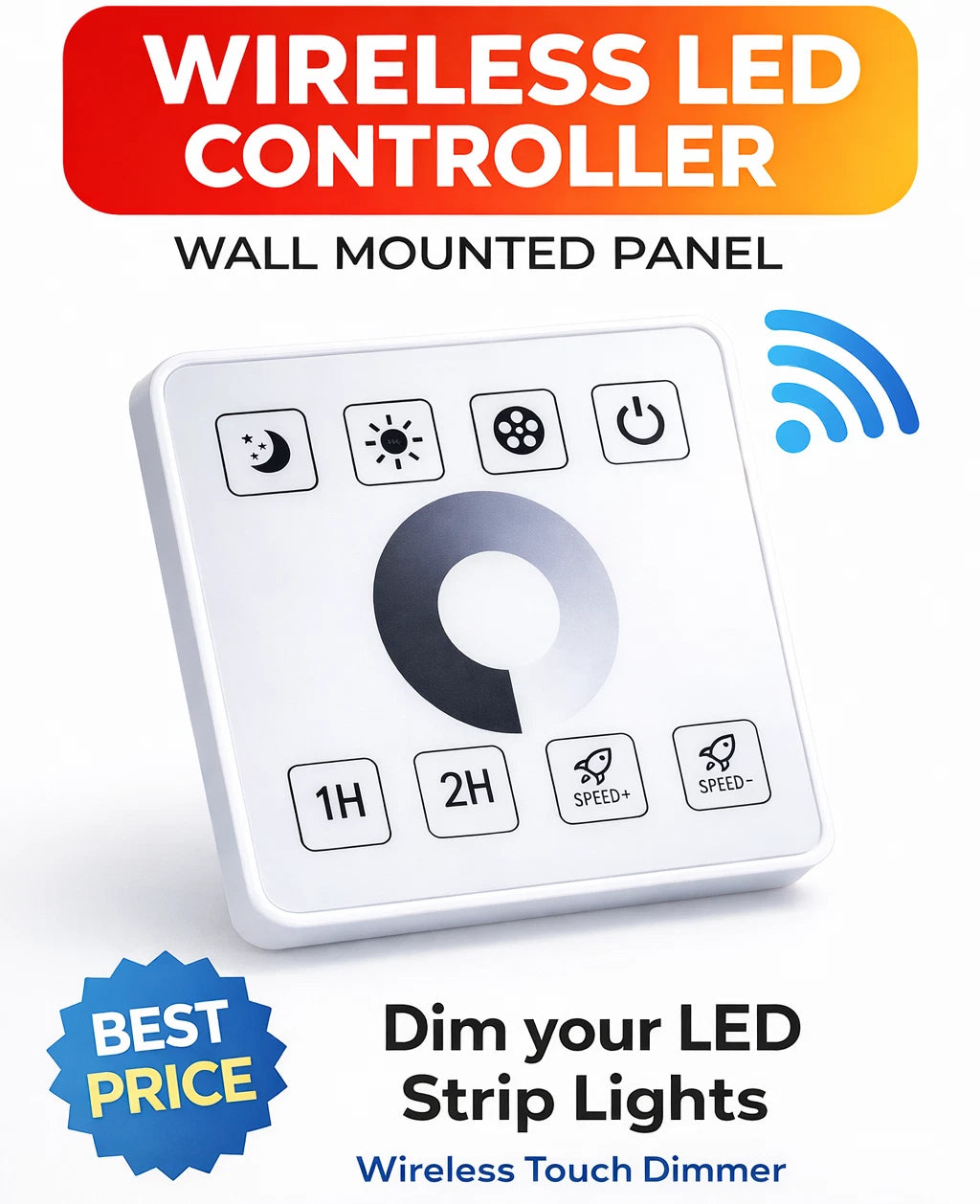 Wireless Touch Wall Dimmer Switch DC5-24V 30A PWM Controller Single Colour LED