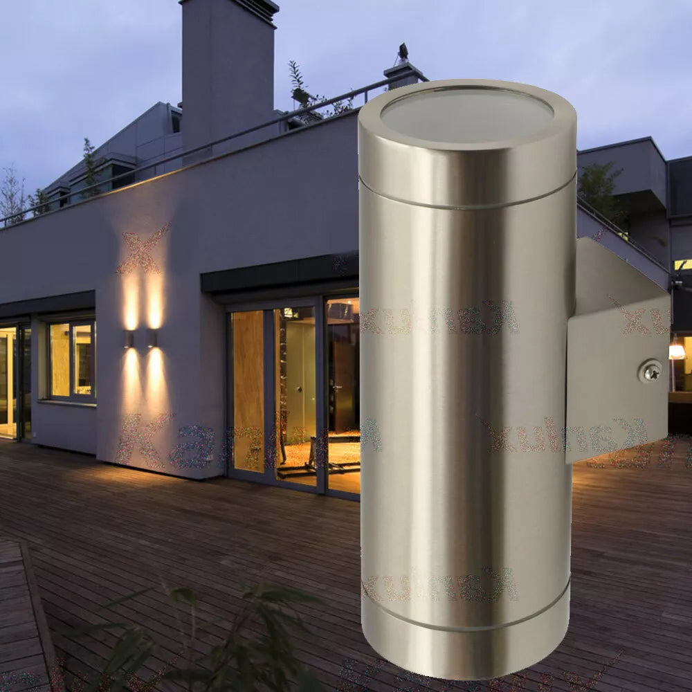 Double Wall Up Down IP44 Outdoor Garden GU10 LED Stainless Steel Outside Mains