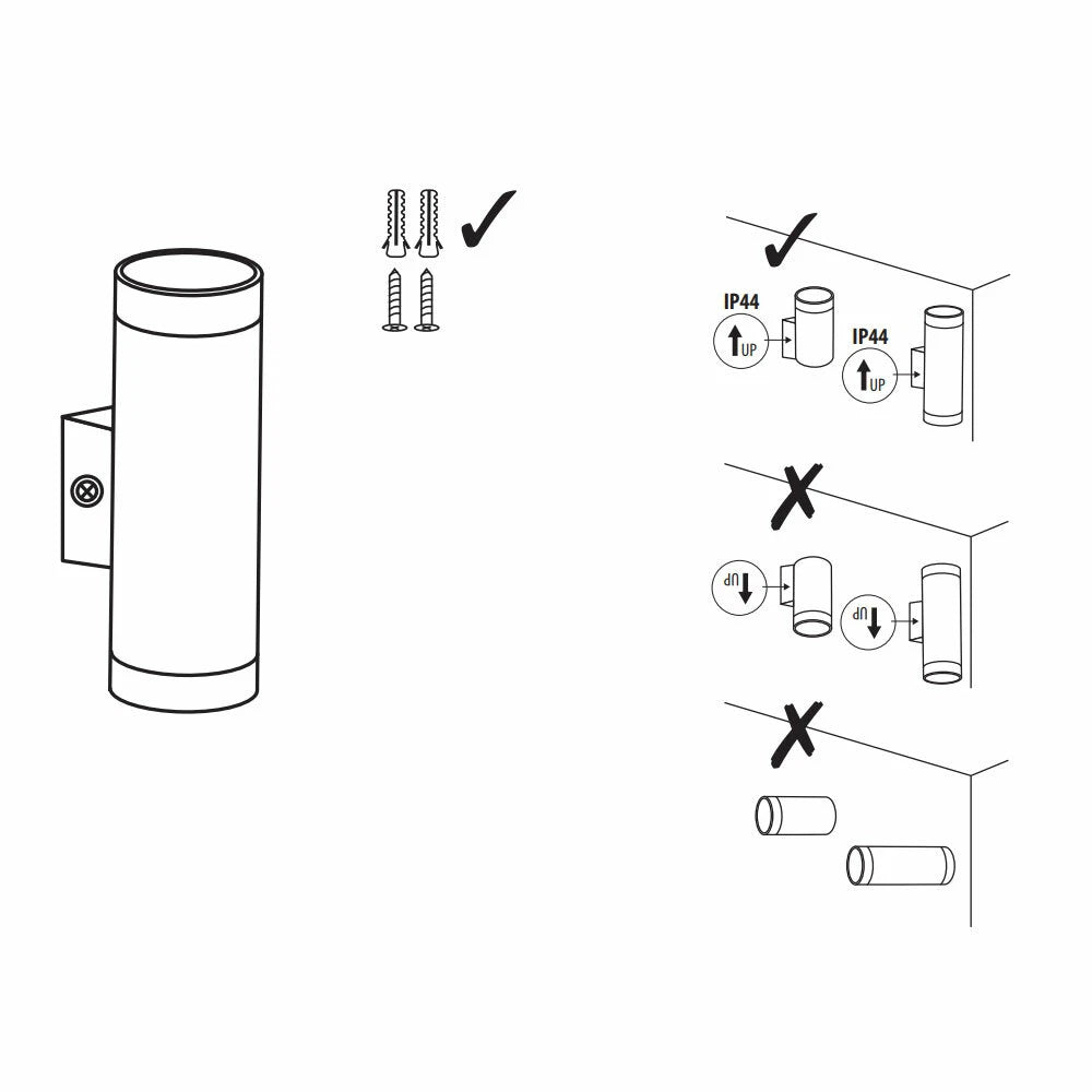 Double Wall Up Down IP44 Outdoor Garden GU10 LED Stainless Steel Outside Mains