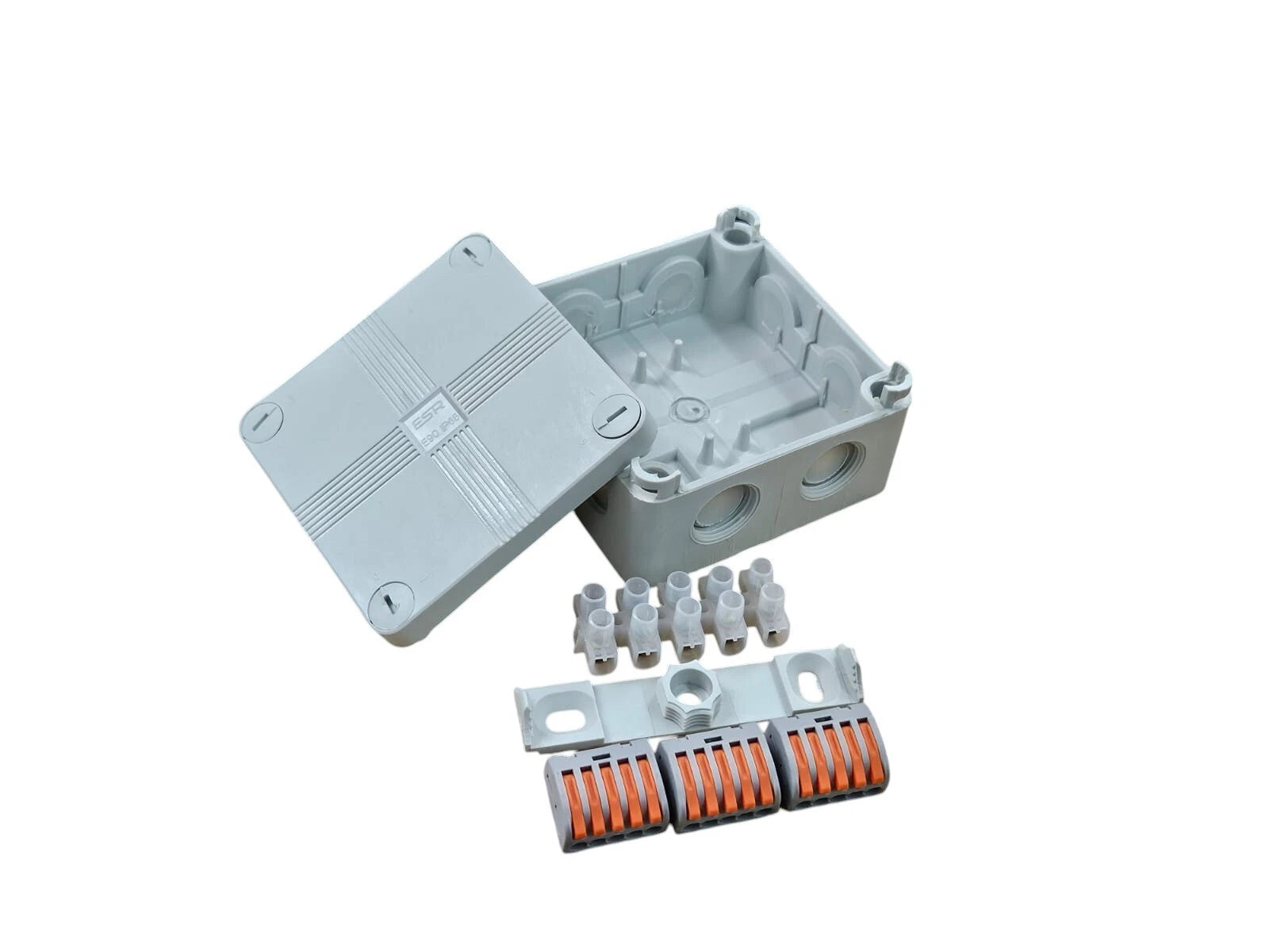 ESR IP66 Waterproof Junction Box Black or Grey 90x90x56mm + 3 Wago Connectors