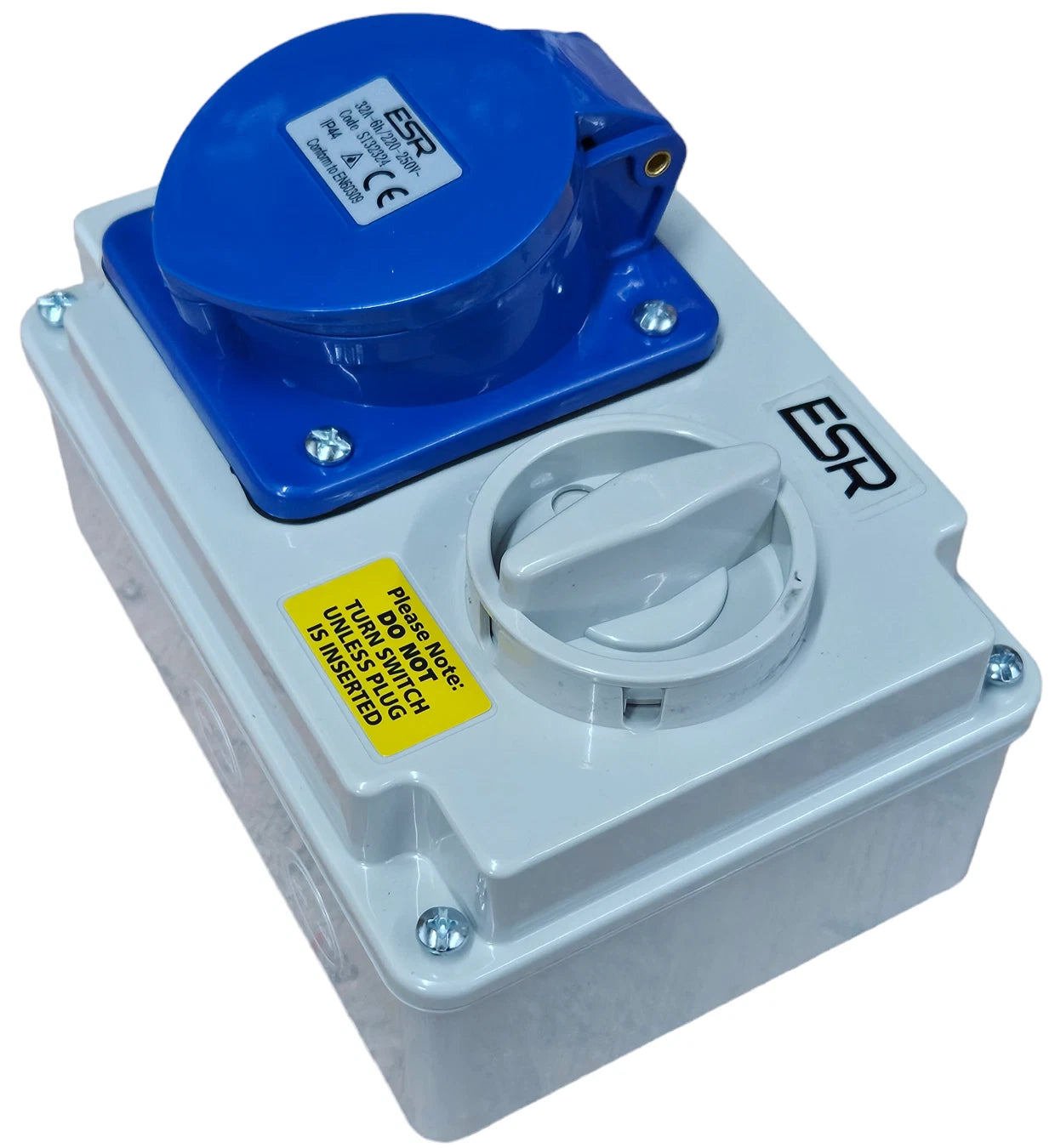 ESR Interlocked Socket 3 Pin Single Phase 240v IP44 2P+E 32A Weatherproof Switch