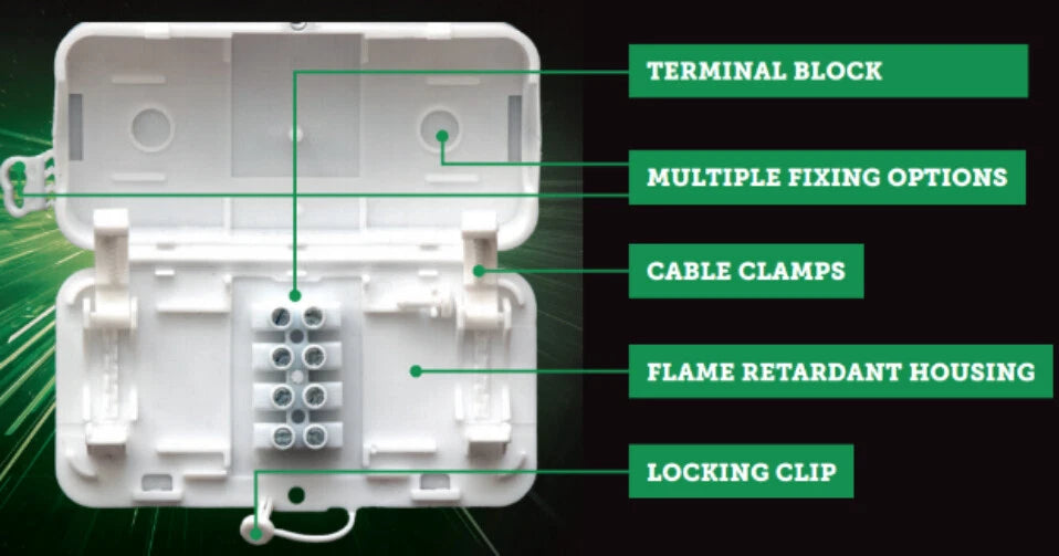 4 Pole 24A 240V Mains Inline Terminal Block Wire Choc Electrical Junction Box
