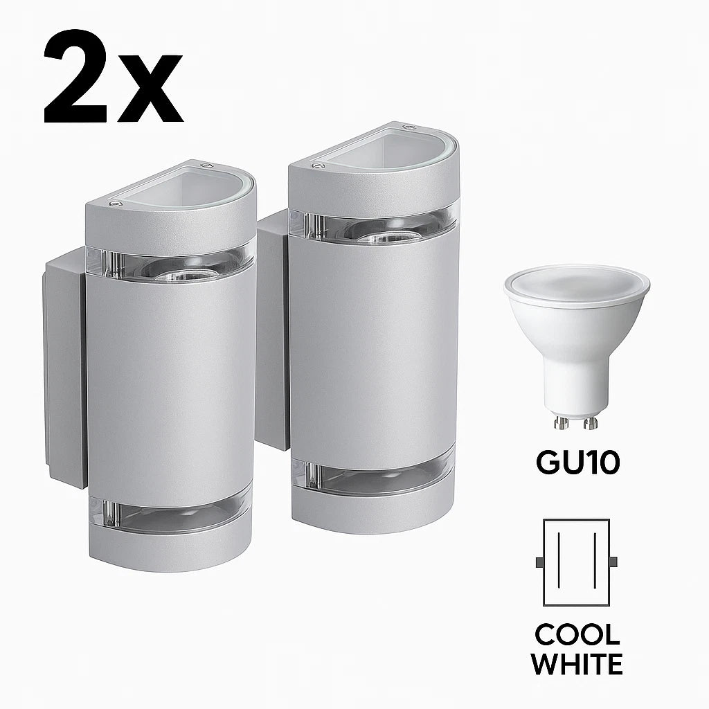 2x Commercial Grade GU10 Garden Wall Mounted Exterior IP44 Up Down Light Outdoor