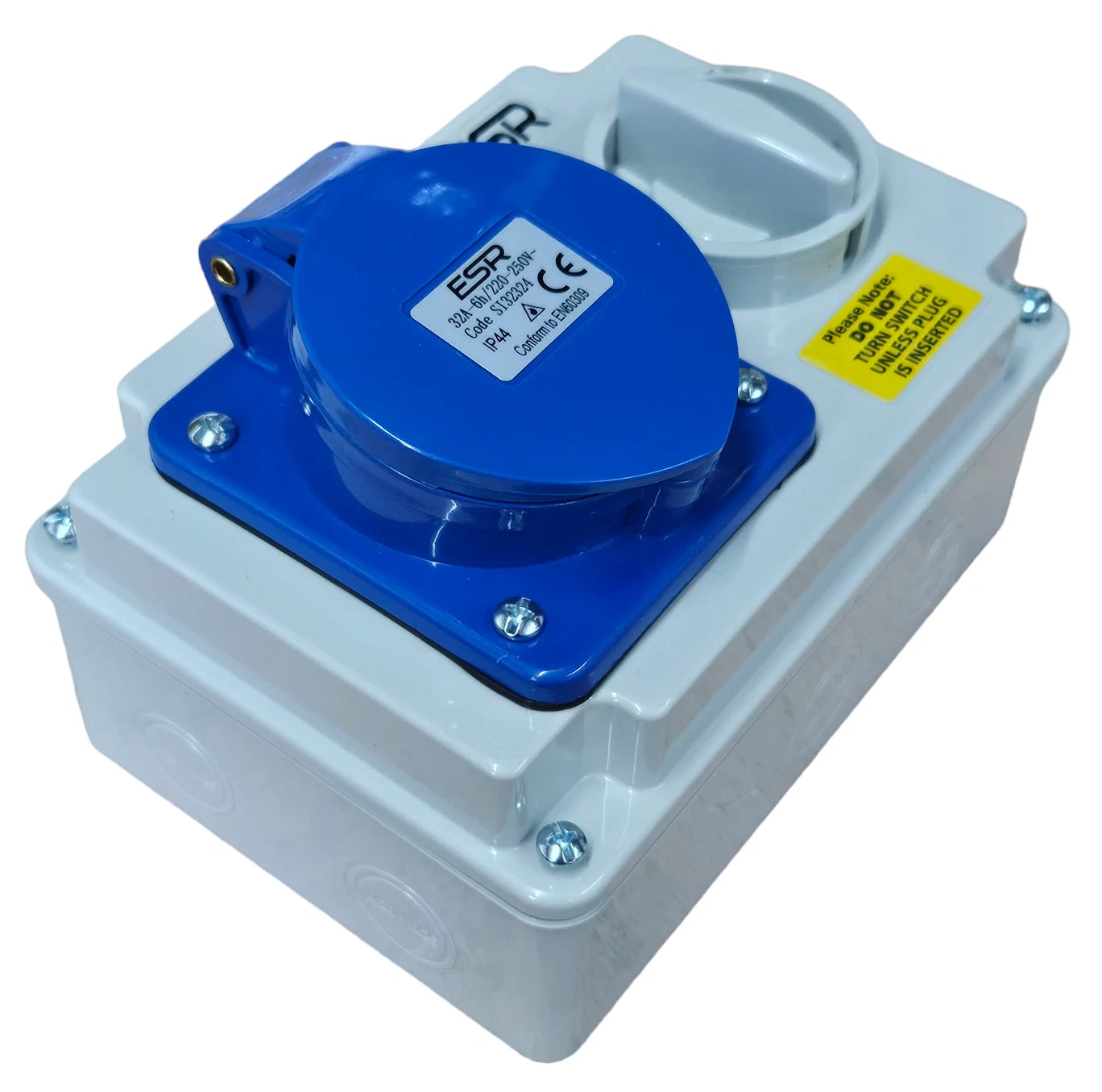 ESR Interlocked Socket 3 Pin Single Phase 240v IP44 2P+E 32A Weatherproof Switch