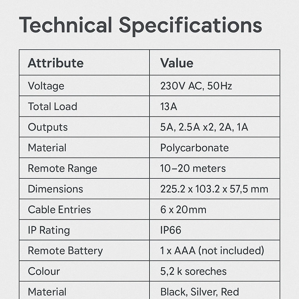 IP66 5-Way Junction Box Remote Control Switch Unit 13A Waterproof Electrical