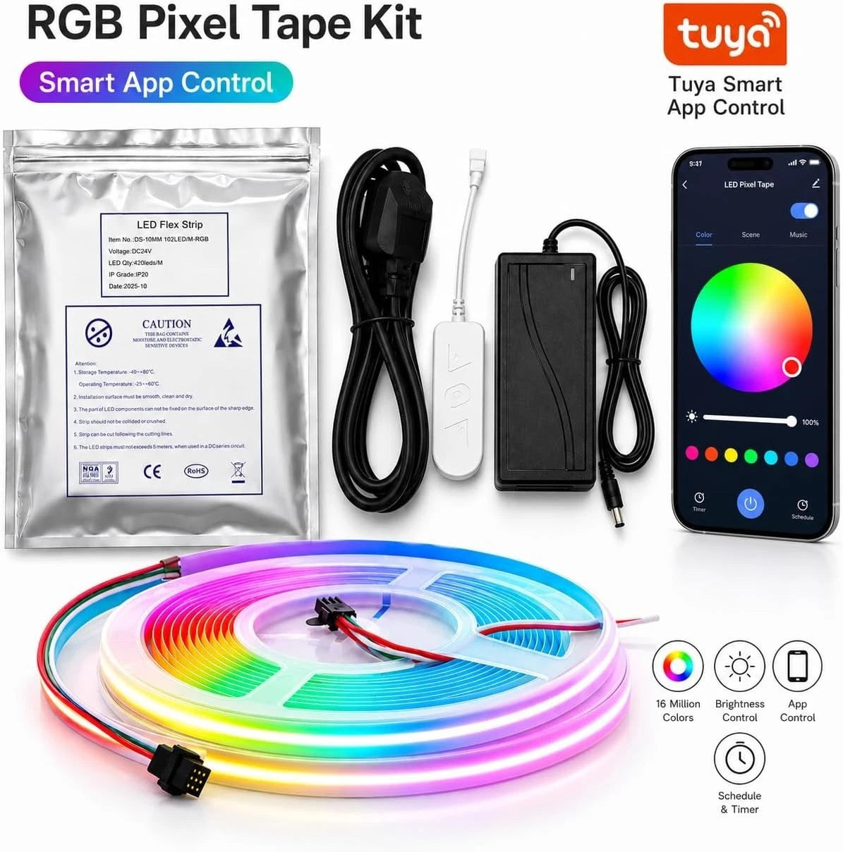 5M RGBIC COB LED Strip Light Kit 24V Smart App Control Colour Chasing Pixel Tape 420 LEDs/m for Gaming Bedroom TV Backlight Home Decor