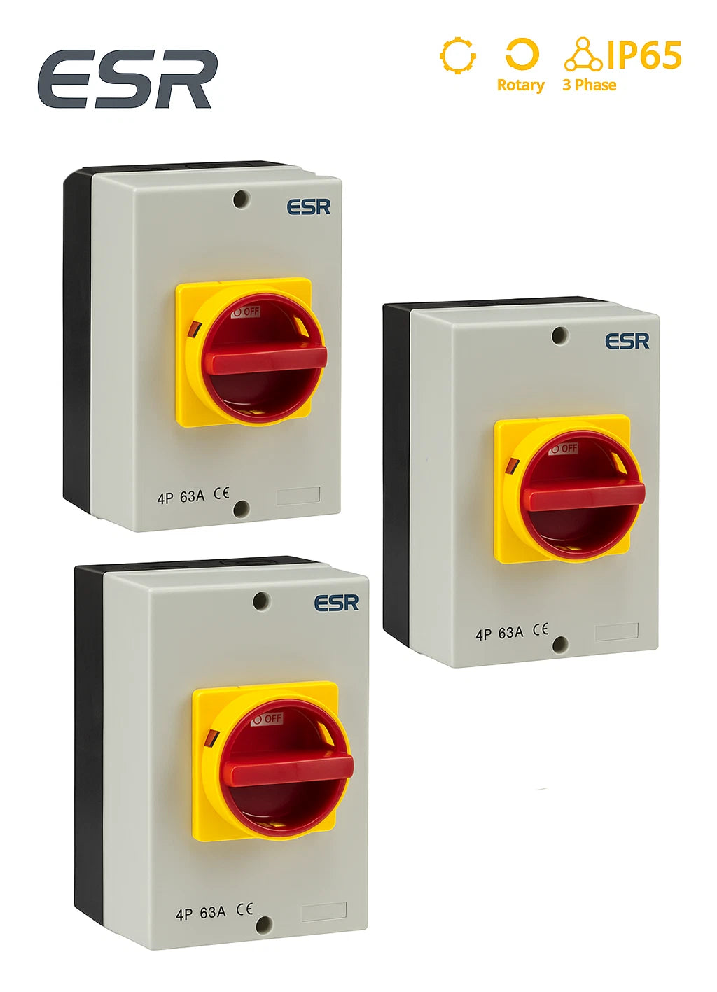 ESR Electrical Switch IP65 Rotary Isolator Disconnector 4 Pole 40A Enclosure Box