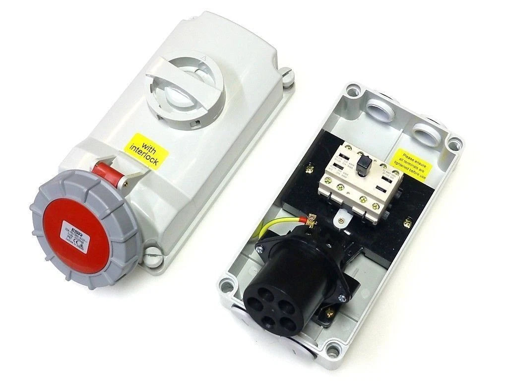 16 Amp 4 Pin Interlock Socket Red Waterproof IP67 Switched 415V 16 Amp 3 Phase