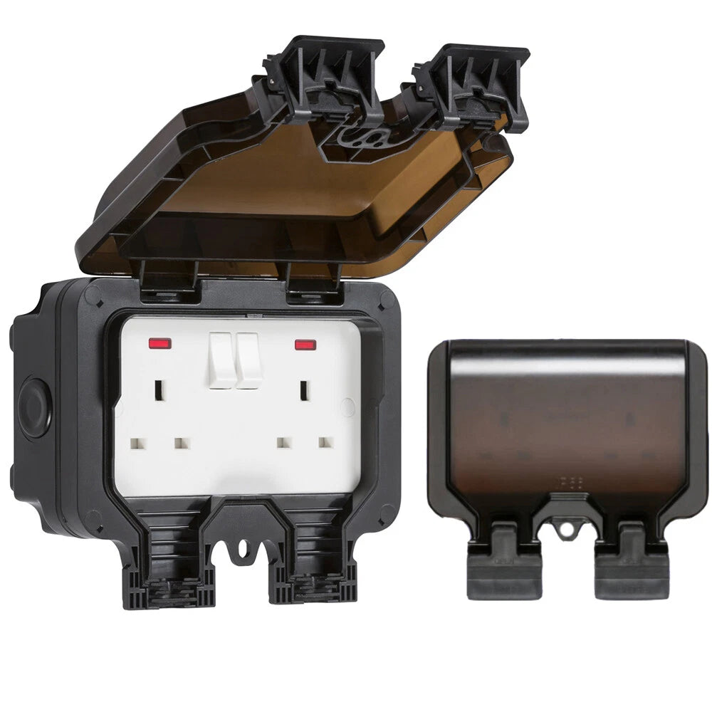 IP66 Weatherproof Outdoor Electrical Double Switched Socket Junction Box Garden