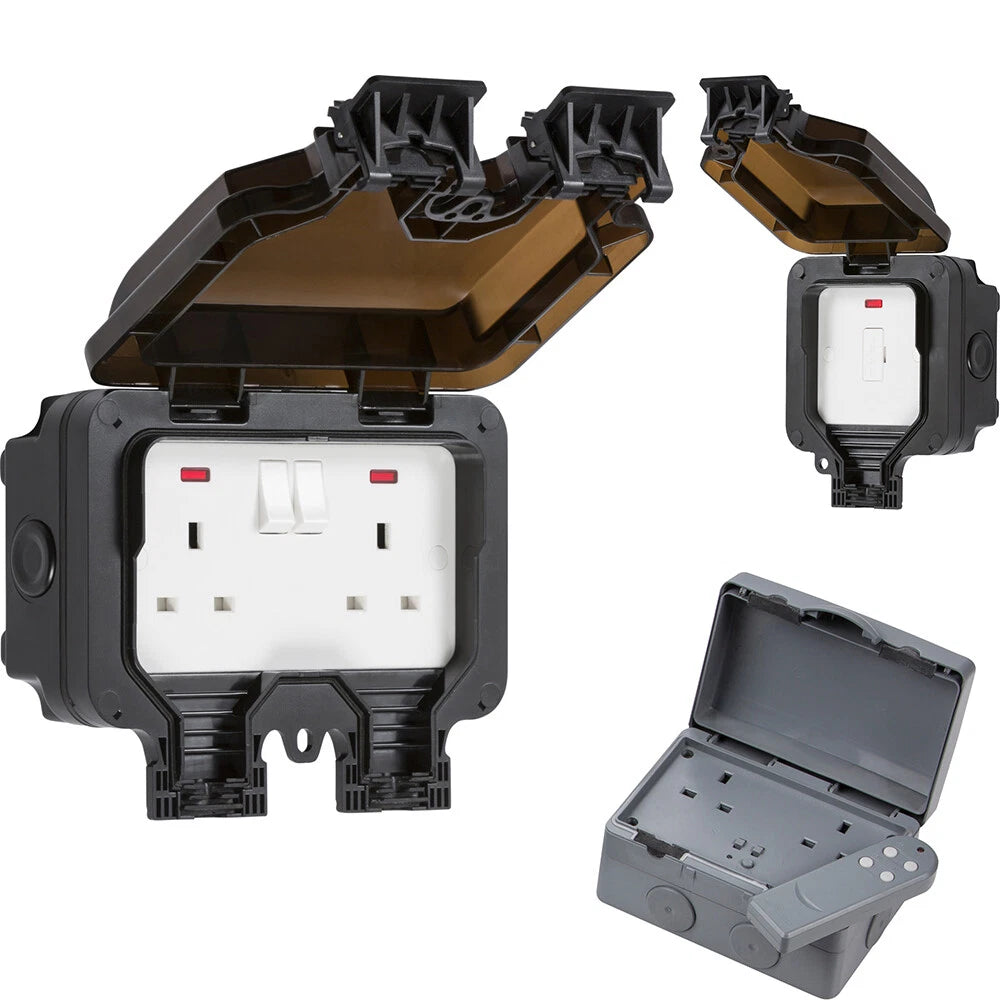 IP66 Weatherproof Outdoor 2G DP Switched Socket Single Double Fused Spur Outside
