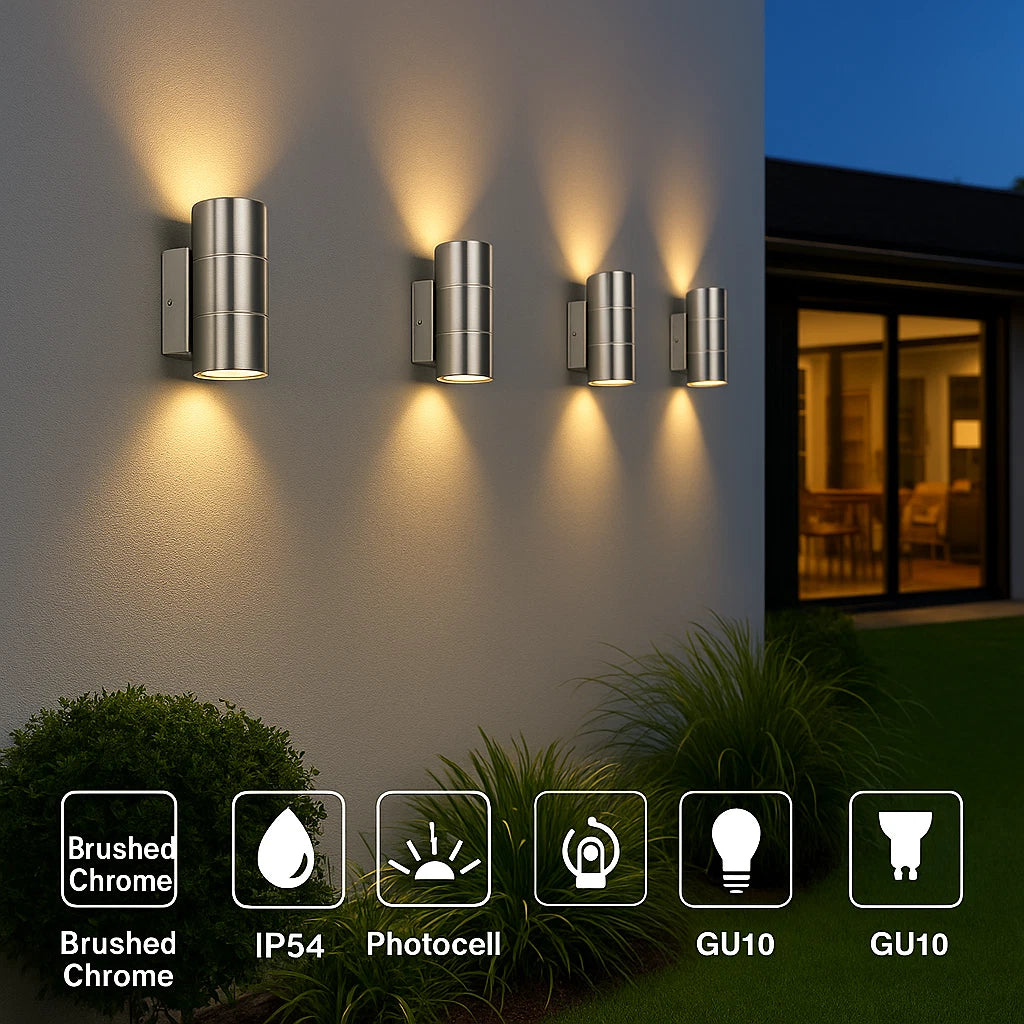 Photocell Sensor Up Down GU10 Lamp IP54 Twin Wall Security Light Outdoor Garden