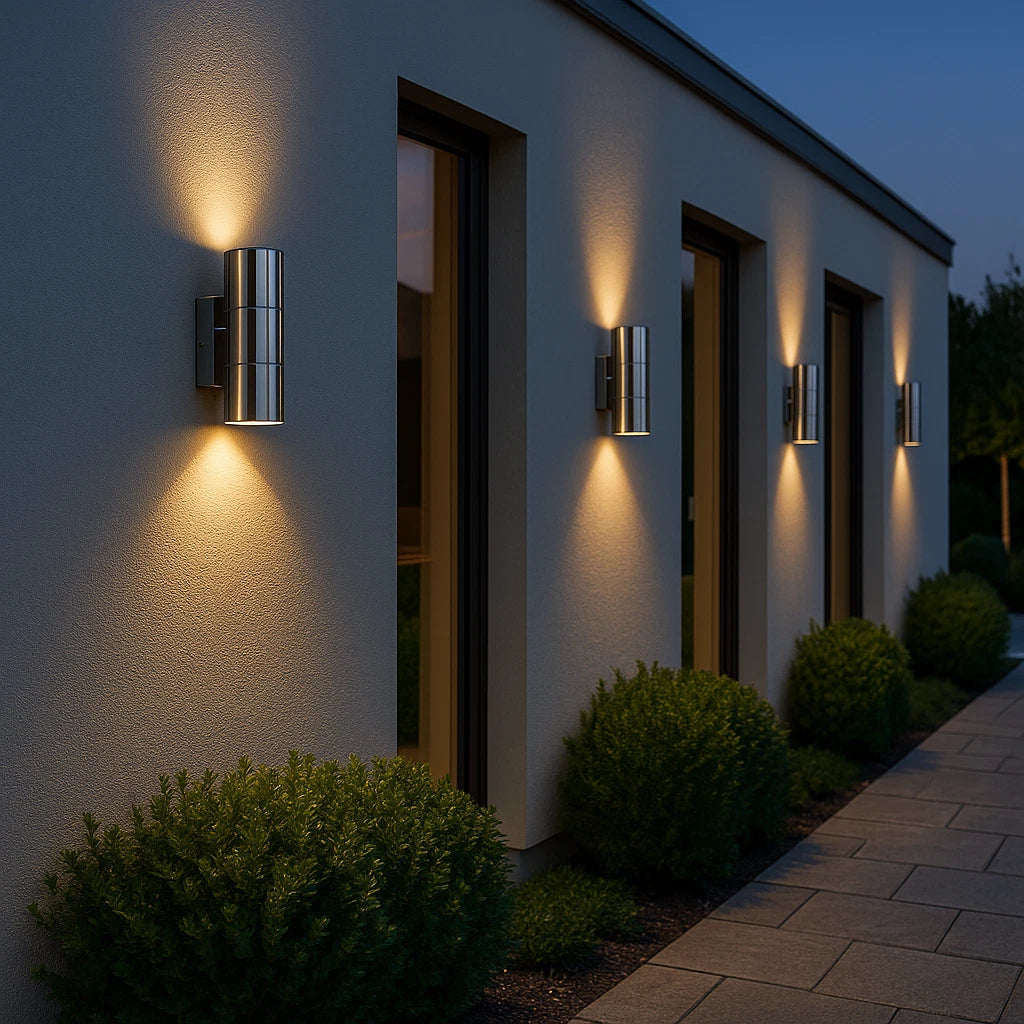 Photocell Sensor Up Down GU10 Lamp IP54 Twin Wall Security Light Outdoor Garden
