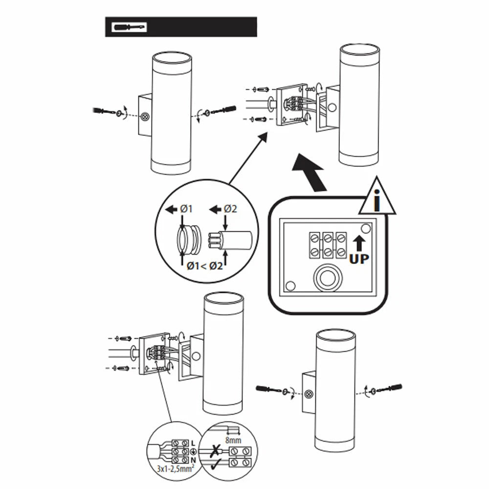Double Wall Up Down IP44 Outdoor Garden GU10 LED Stainless Steel Outside Mains