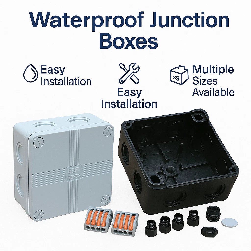 ESR IP66 Waterproof Junction Box Black or Grey 90x90x56mm + 3 Wago Connectors