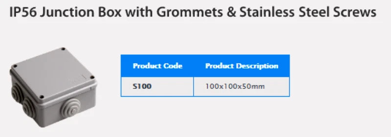 ESR Junction Box Square Enclosure IP56 100 x 100 x 50mm Grommets Connection