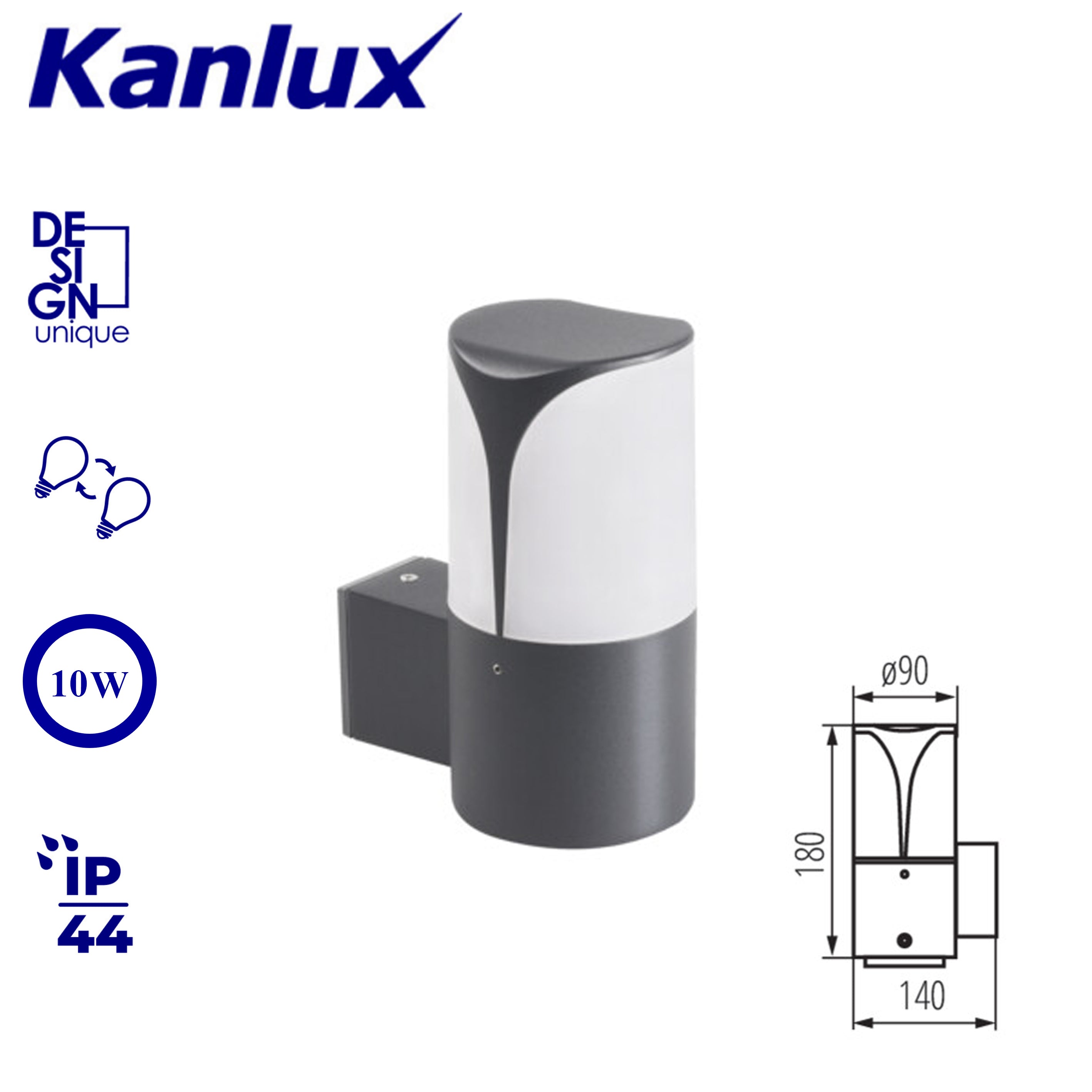 Kanlux PRESO Garden & Outdoor Lights | Wall-Mounted & Post Options | Graphite Finish, IP44 Waterproof LED Lighting