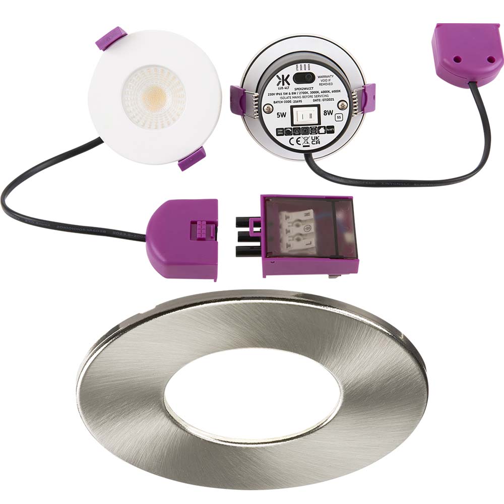 Knightsbridge SpektroLED 230V 5W, 8W LED CCT IP65 Shower Bathroom Spotlight Downlight