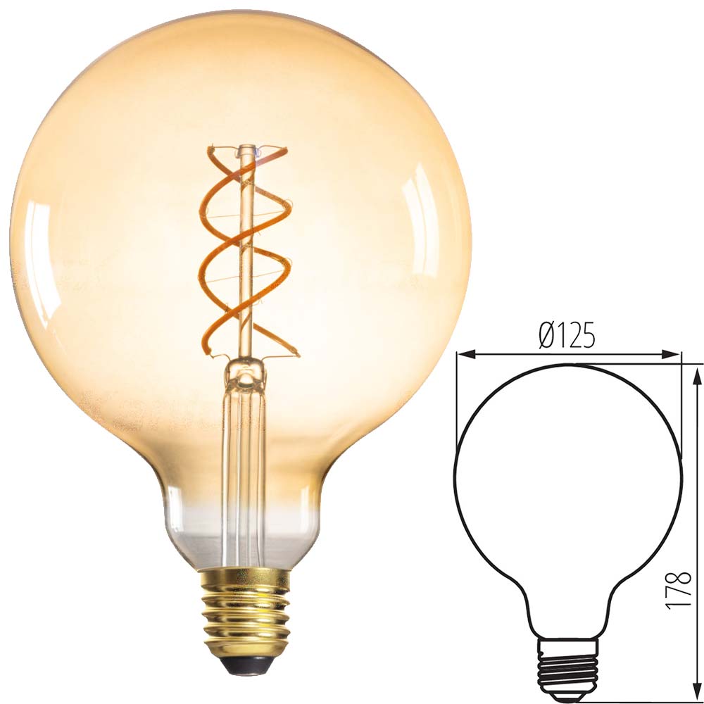 Kanlux XLED G125 E27 Vintage Antique Globe Filament Glass Light Bulb Super Warm