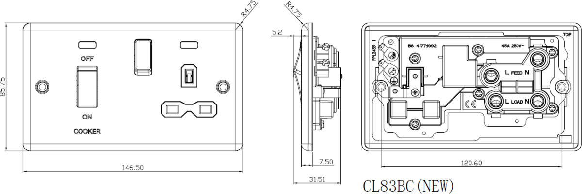 Knightsbridge 45A DP Cooker Switch & 13A Switched Socket with Neon Indicator