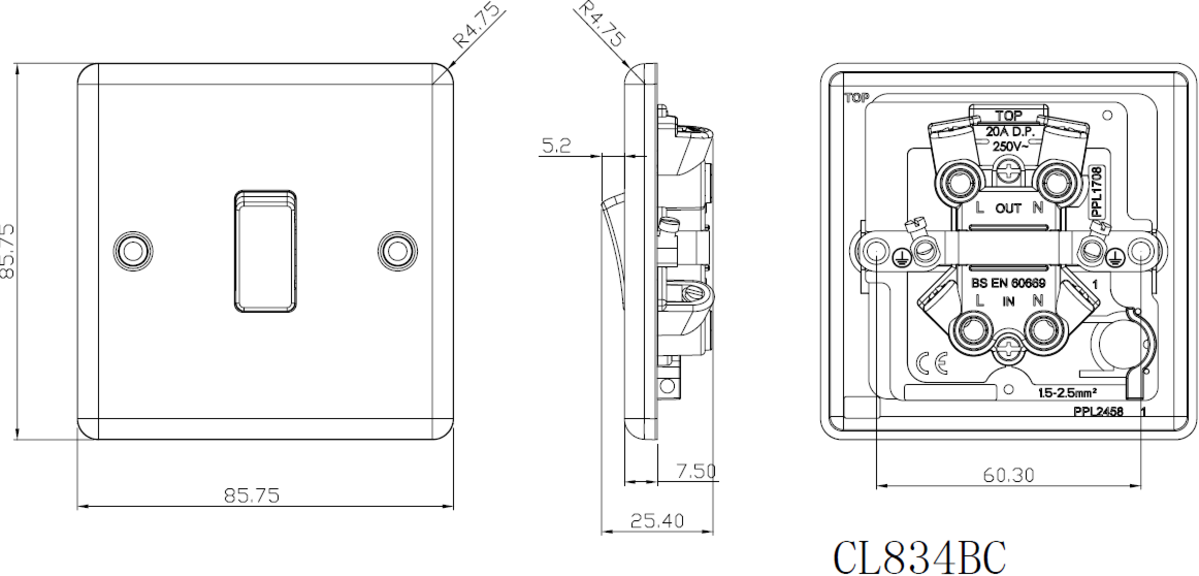 Knightsbridge 20A 1G DP Double Pole Switch