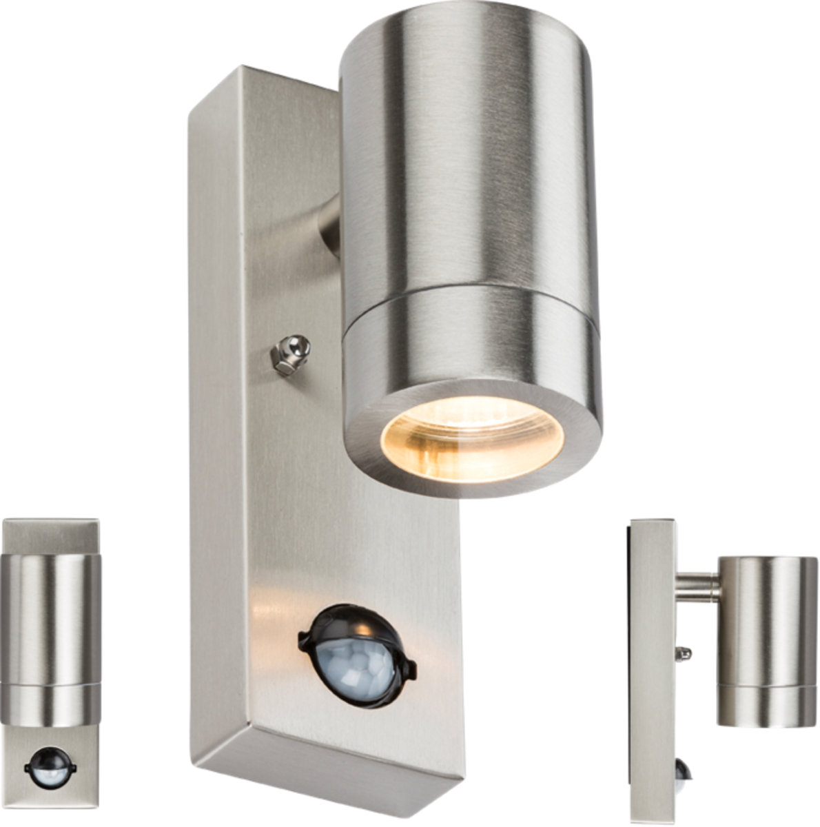 Knightsbridge 230V IP44 GU10 Stainless Steel Wall Light with PIR Sensor