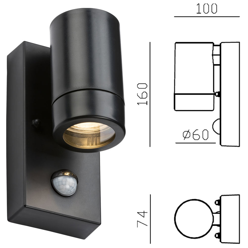 Knightsbridge EAMON IP44 GU10 Polycarbonate Wall Up Down Light with PIR Motion Sensor