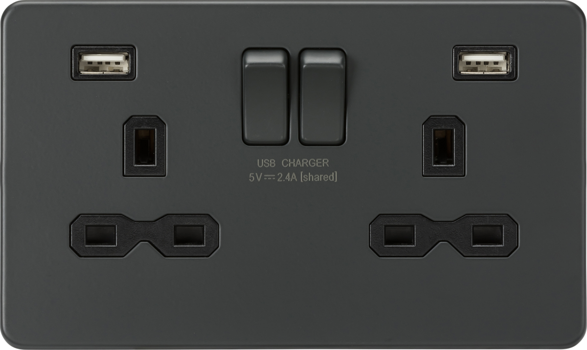 Knightsbridge 13A 2G switched socket with Dual USB charger A + A 2.4A