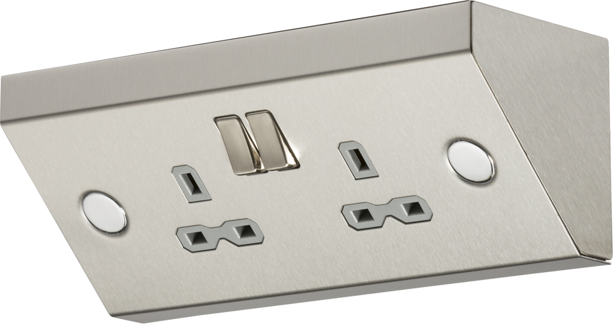 Knightsbridge 13A 2G Mounting DP Switched Socket - Stainless Steel with grey insert