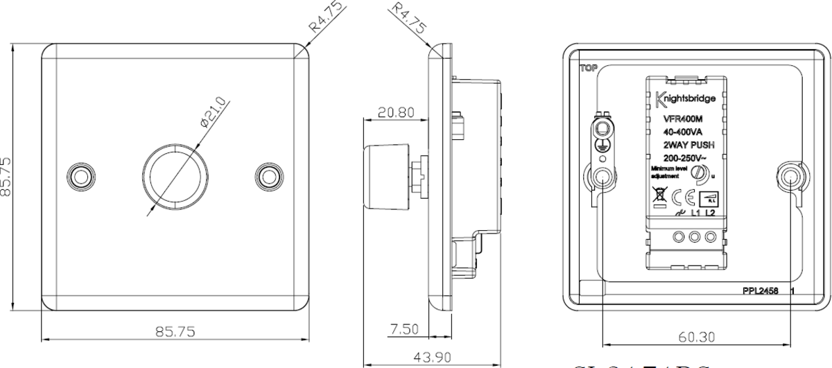 Knightsbridge 2 Way 5 - 150W LED Trailing Edge Dimmer Push On Off