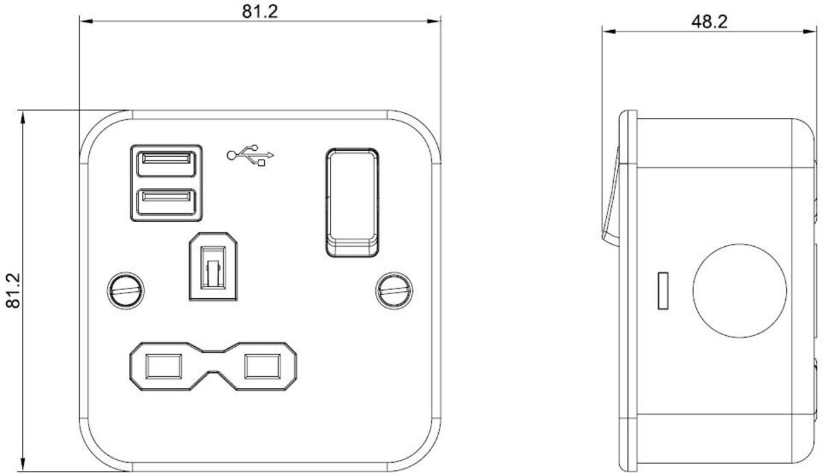 Knightsbridge Metal Clad 13A 1G 2G Switched Socket with Dual USB Charger 2.4A