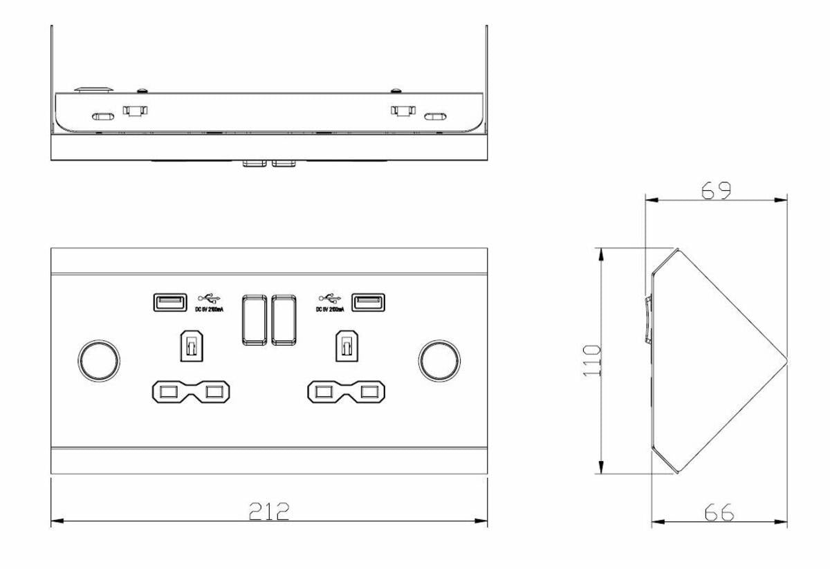 Knightsbridge 13A 2G Mounting Switched Socket with Dual USB Charger 2.4A - Stainless Steel with grey insert