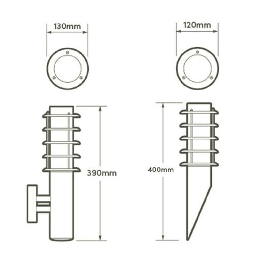 Hispec E27 IP44 LED Light Fitting Outdoor Wall Garden Stainless Steel