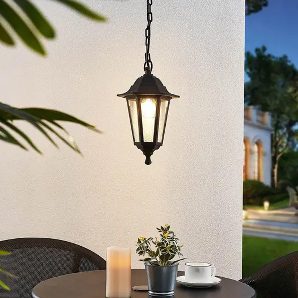 CED Ceiling Light Lantern Black IP44 Outdoor Patio Garden Hanging Chain Lamp Pendant