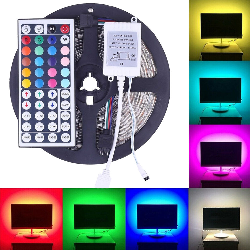 Manningham 12V 10w/m 5meter IP65 10mm 50w LED RGB Strip Light Tape Rope Colour Changing Mood Lighting