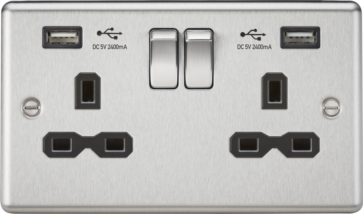 Knightsbridge 13A 2G Switched Socket with Dual USB Charger Port A + A 2.4A