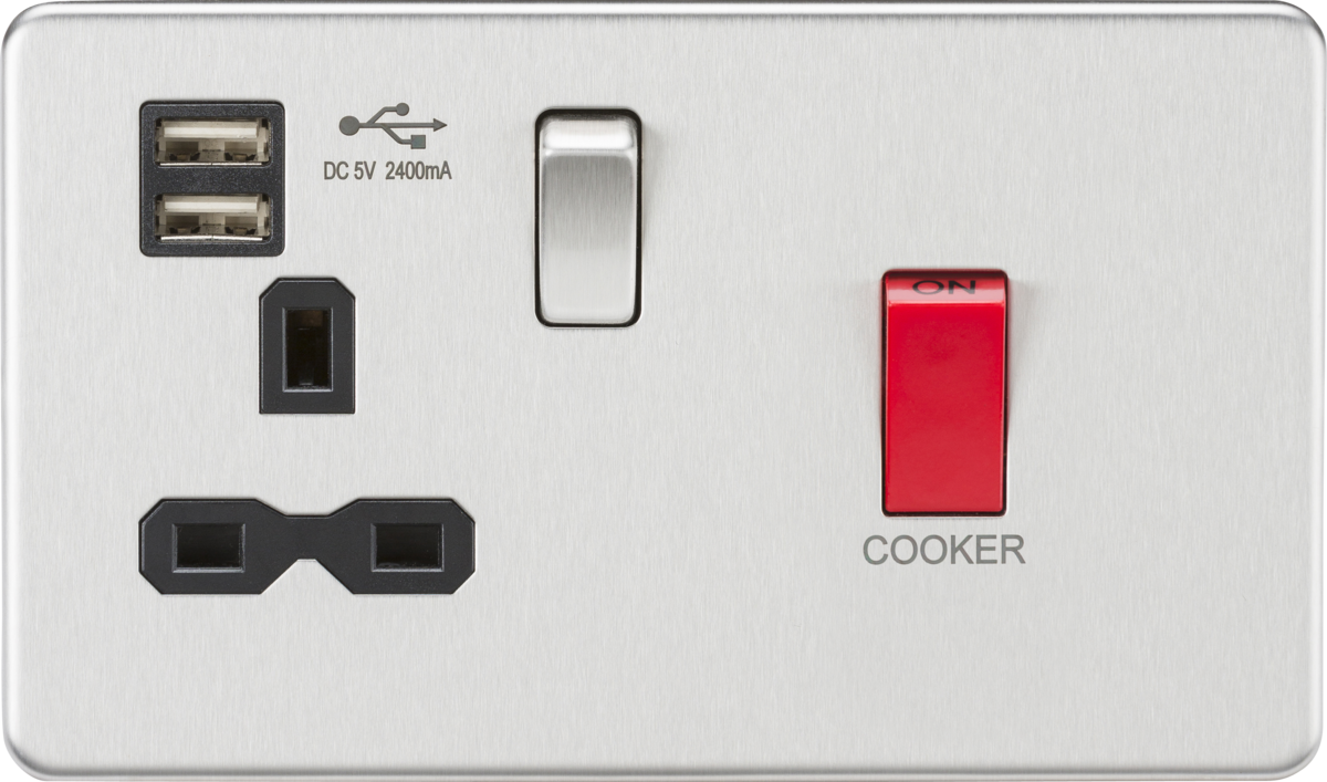 Knightsbridge Screwless 45A DP Switch & 13A Switched Socket with Dual USB Charger 2.4A