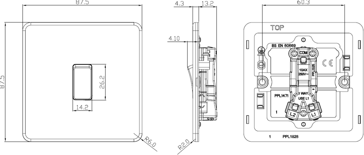 Knightsbridge Screwless 10AX 1G Single Gang 2 Way Wall Light Switch