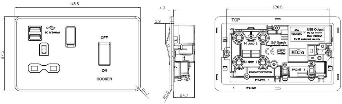 Knightsbridge Screwless 45A DP Switch & 13A Switched Socket with Dual USB Charger 2.4A