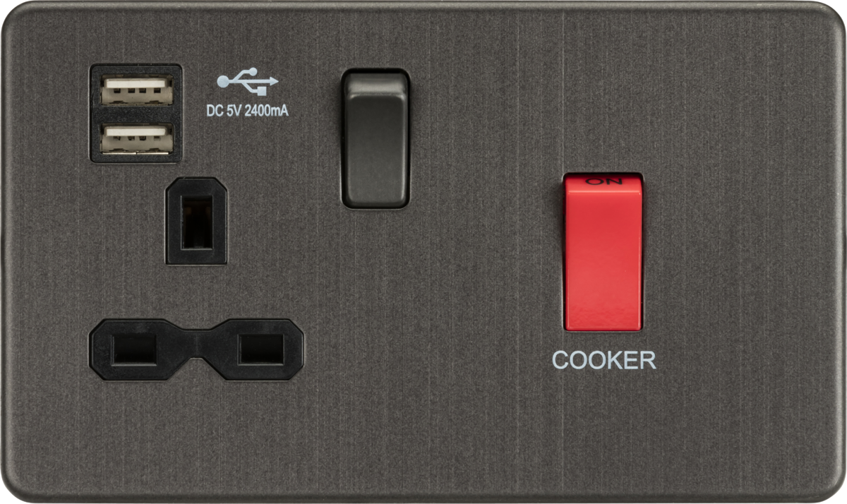 Knightsbridge Screwless 45A DP Switch & 13A Switched Socket with Dual USB Charger 2.4A