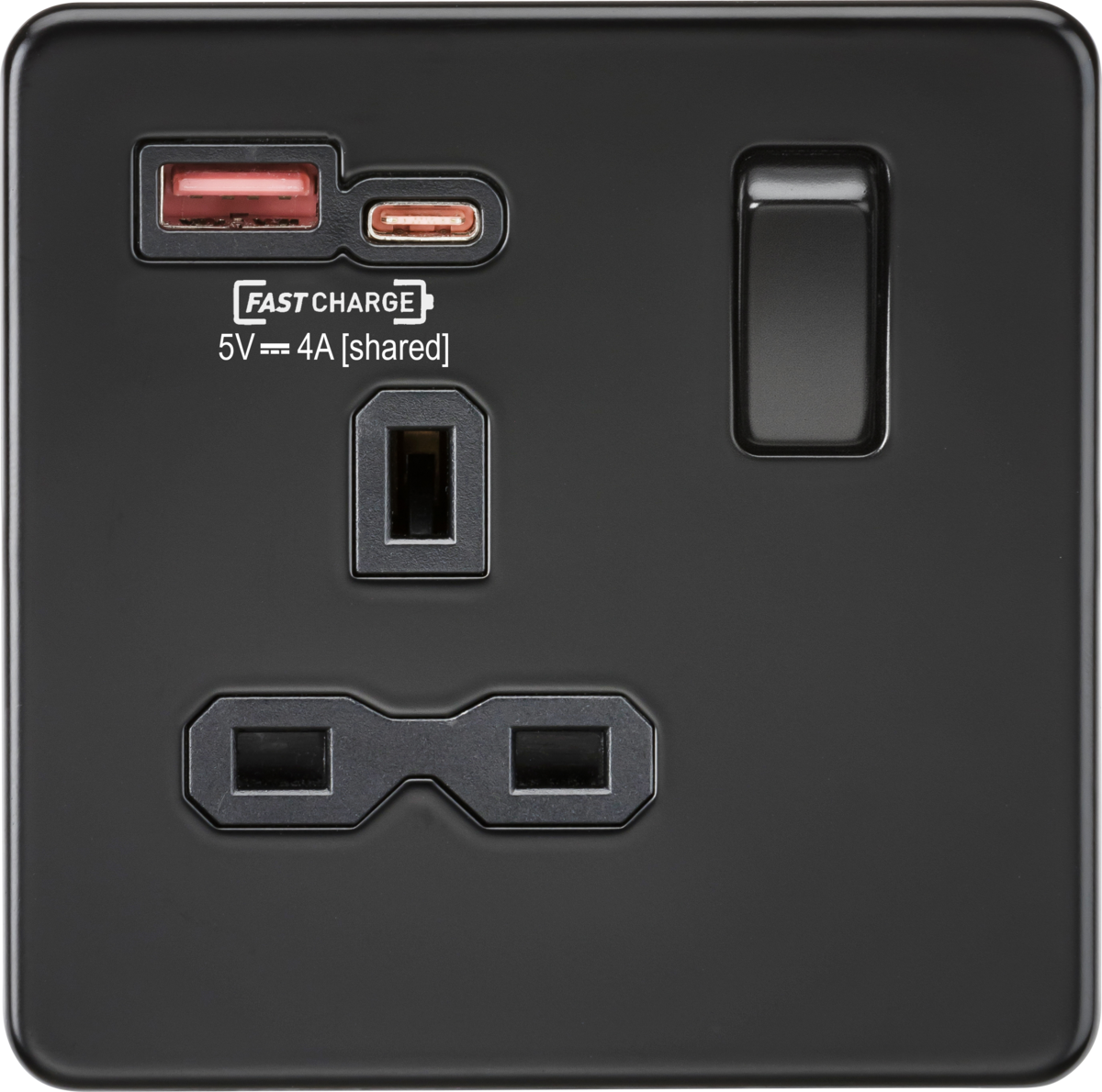 Knightsbridge 13A 1G Switched Socket with Dual USB FAST CHARGE A+C